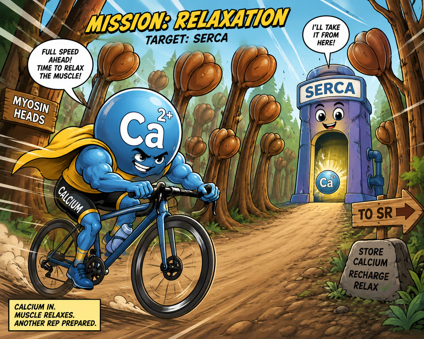Illustrated explainer: calcium ion cycling and the SERCA pump in cardiac muscle relaxation